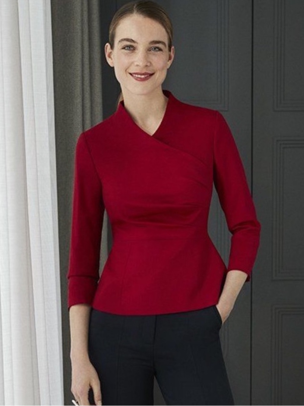The Fold London Lendal Structured Red Wrap-Style Top